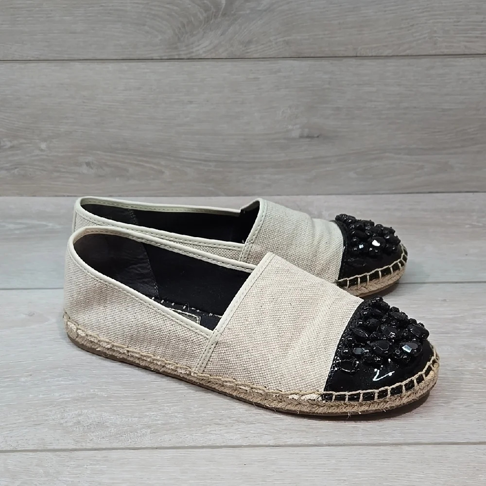 Sam Edelman Women's Linda Beige & Black Espadrilles Loafer Slip On Shoes 8